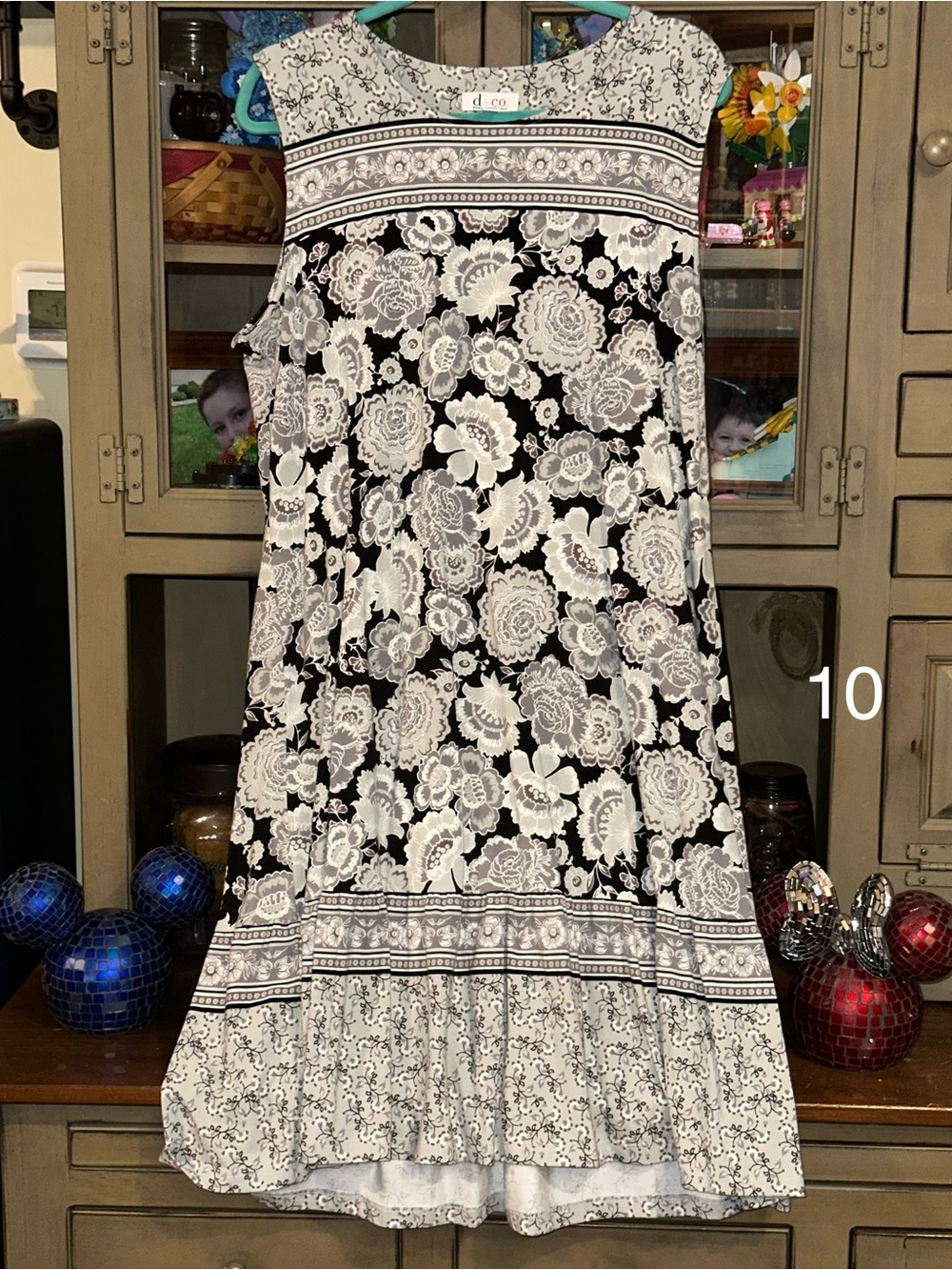 Denim & Co Black, White & Gray Floral Tiered Dress XL